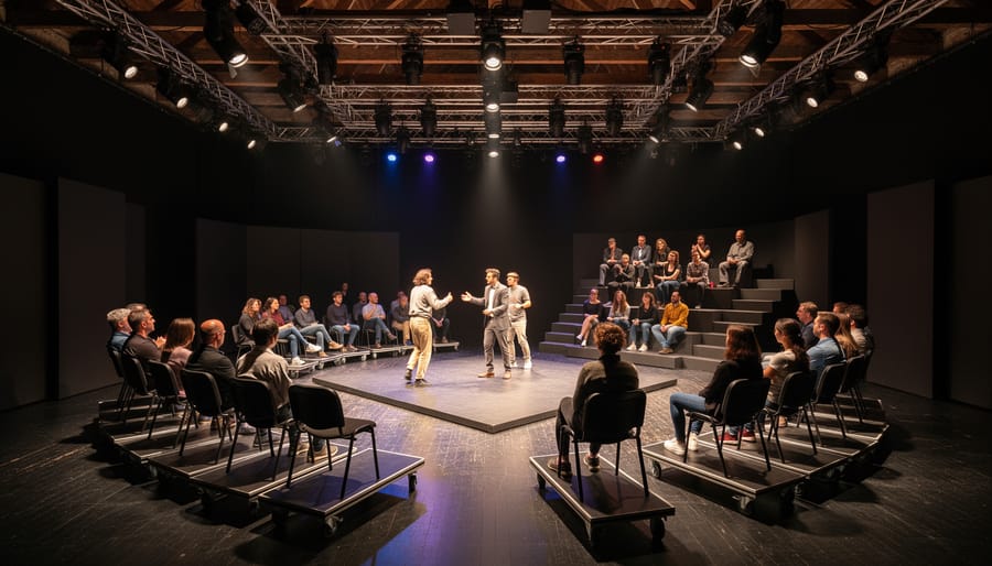 Flexible black-box performance space representing Studio-théâtre with adjustable lighting