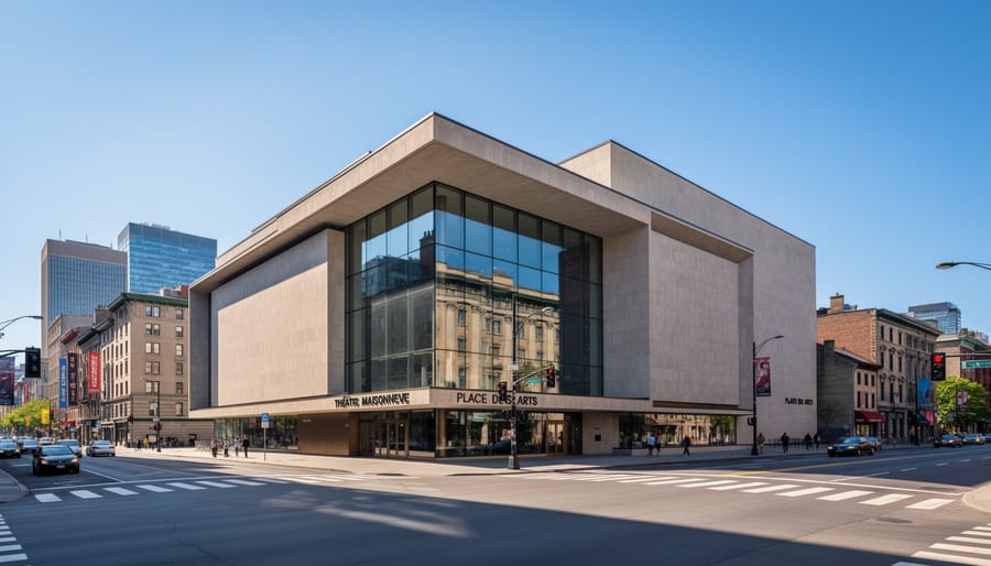 Street-level view of Théâtre Maisonneuve exterior at Place des Arts