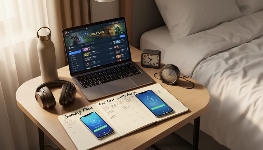 Close-up of a smartphone and travel notebook on a desk with soft daylight and no visible screen text.
